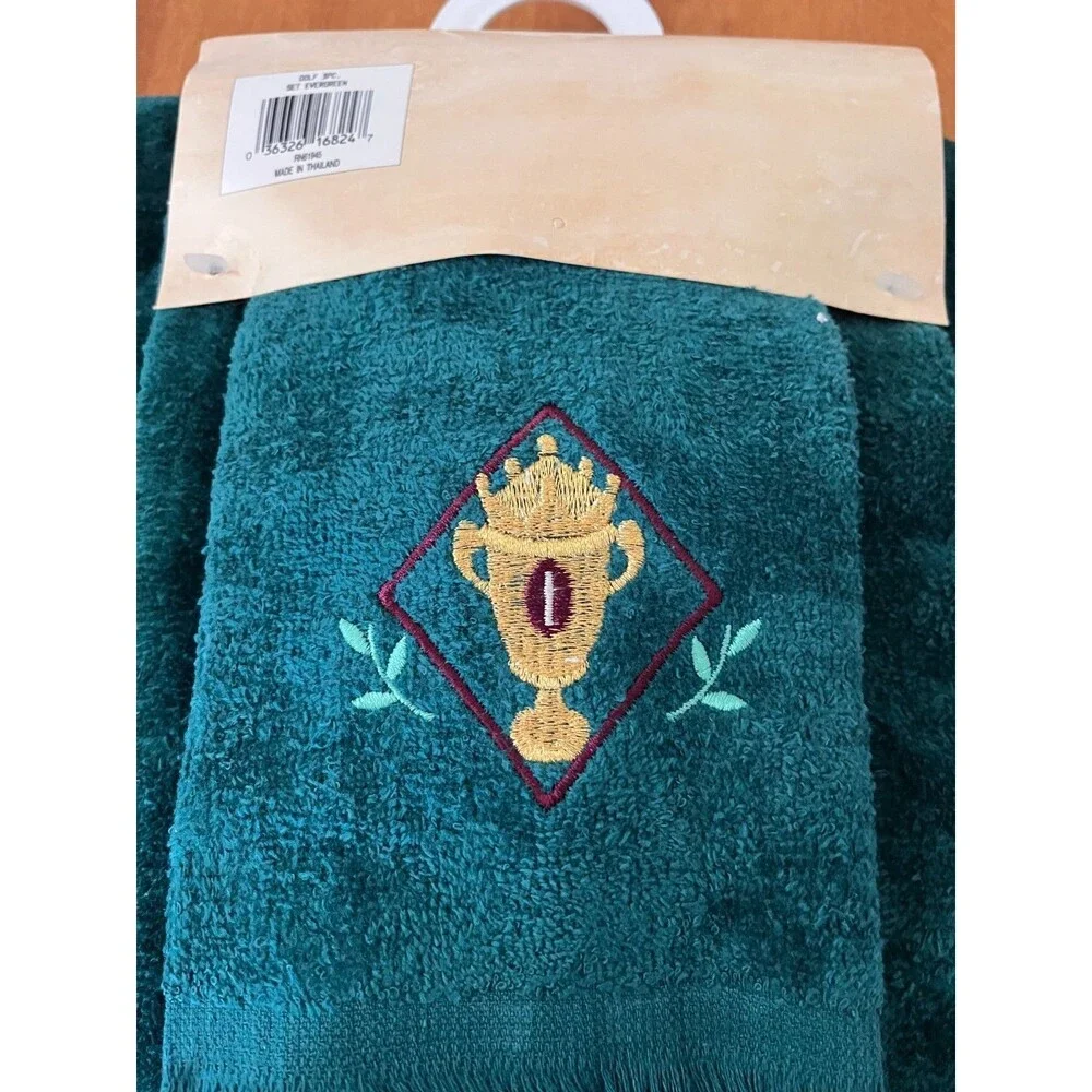 Premier Guest Towel Set of 3 Embroidered Green Golf Golfing Cotton NEW